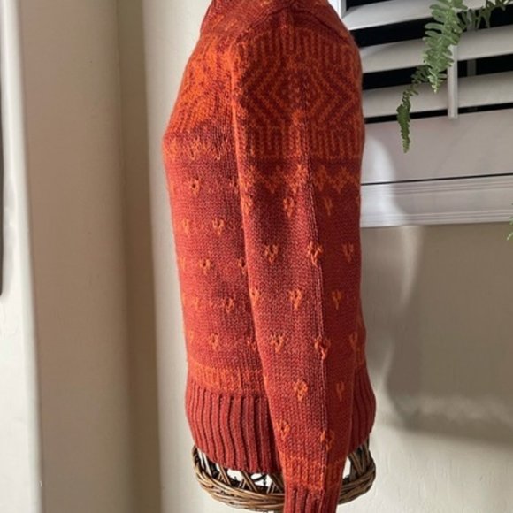 Scottish Geometric Orange Red 100% Wool LEWIS CREW Scotland PERFECT Handmade M - Picture 7 of 13